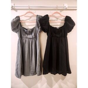 Aeropostale Babydoll Dresses (2) Smocked Top Square Neck‎ Puff Sleeve Women's M